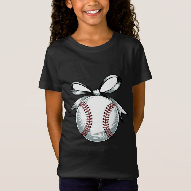 Baseball Stitch Bow Design T-Shirt (Front)