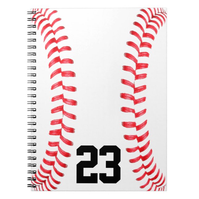 Baseball Stitches & Custom Jersey Number Notebook (Front)