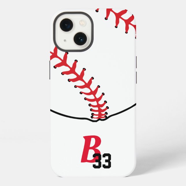 Baseball Stitches Monogram and Team Number Iphone Case (Back)