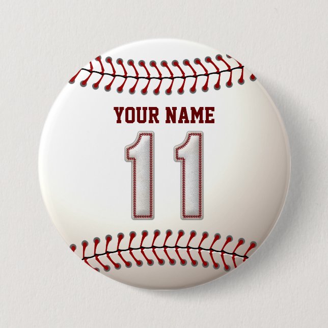 Baseball Stitches Player Number 11 and Custom Name Button (Front)
