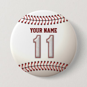 Baseball Stitches Player Number 11 and Custom Name Button