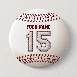 Baseball Stitches Player Number 15 and Custom Name Button