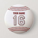 Baseball Stitches Player Number 16 And Custom Name Button at Zazzle