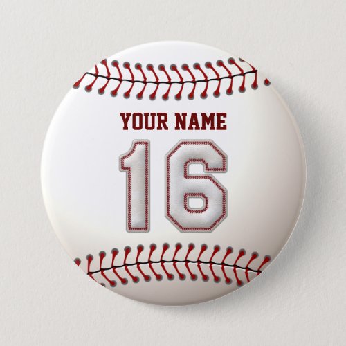 Baseball Stitches Player Number 16 and Custom Name Button
