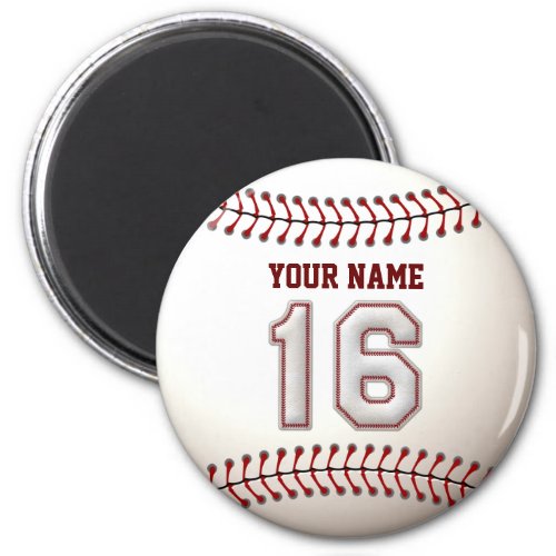 Baseball Stitches Player Number 16 and Custom Name Magnet
