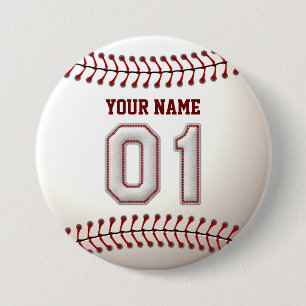 Baseball Stitches Player Number 1 and Custom Name Button