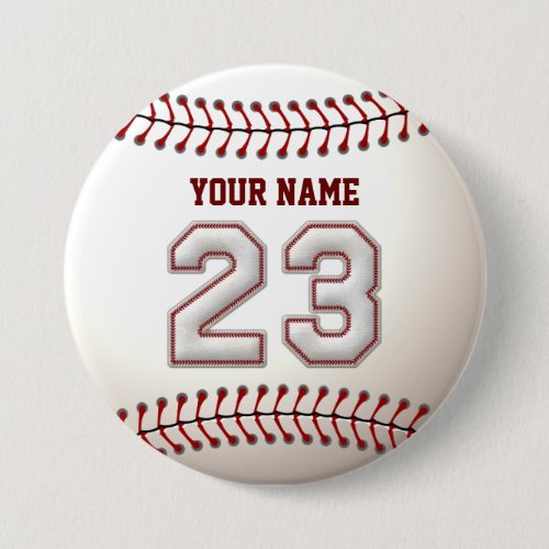 Baseball Stitches Player Number 23 and Custom Name Button