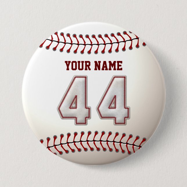 Baseball Stitches Player Number 44 and Custom Name Button (Front)