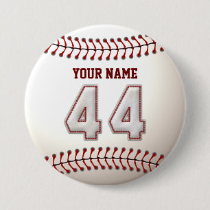 Baseball Stitches Player Number 44 and Custom Name Button