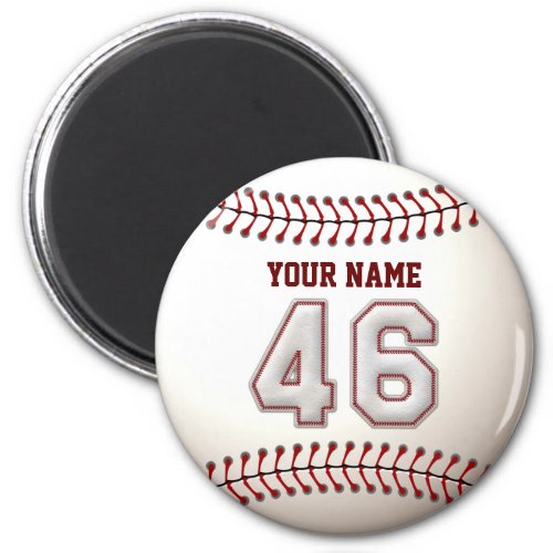 Baseball Stitches Player Number 46 and Custom Name Magnet