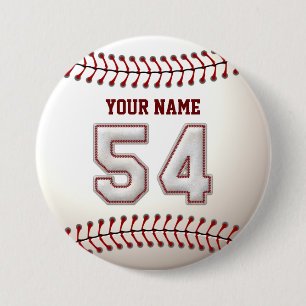 Baseball Stitches Player Number 54 and Custom Name Button
