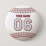 Baseball Stitches Player Number 6 And Custom Name Pinback Button at Zazzle