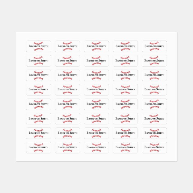 Baseball Stitching Design Name Labels (Sheet)