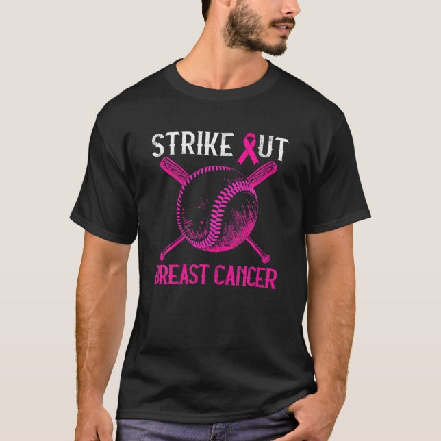 Baseball Strike Out Breast Cancer Pink Ribbon Men T-Shirt (Front)