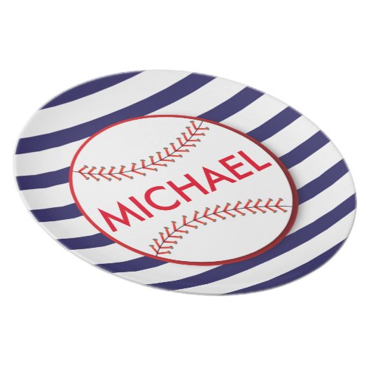 Baseball Stripes - Personalized Melamine Plate (Right Side)