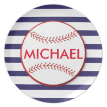 Baseball Stripes - Personalized Melamine Plate Baseball Stripes - Personalized Melamine Plate