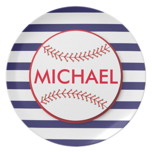 Baseball Stripes - Personalized Melamine Plate (Front)