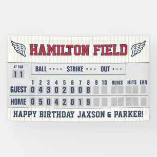 Baseball Stripes Red Navy Scoreboard Birthday Banner
