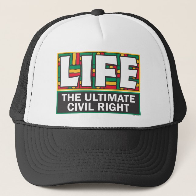 Baseball-style hat with a pro-life message. (Front)