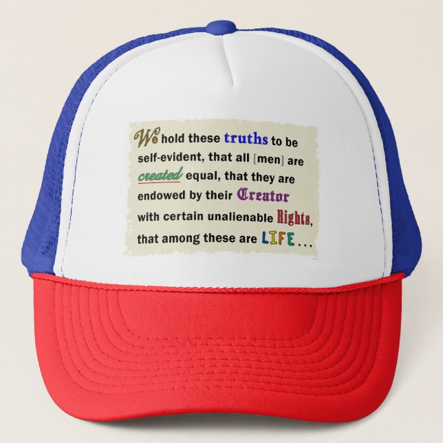 Baseball-style hat with a pro-life message. (Front)