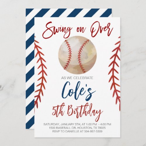 Baseball Swing on Over Birthday Invitation