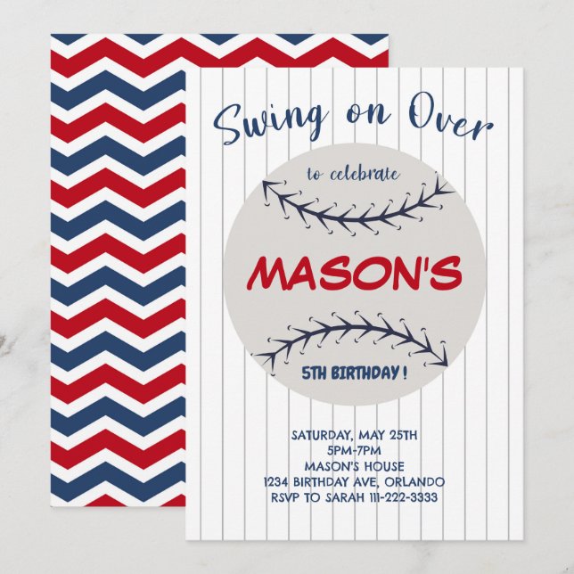Baseball Swing on Over Birthday Party Invitation (Front/Back)