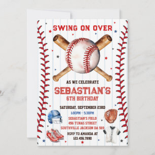 Baseball Swing On Over Boy Birthday Invitation