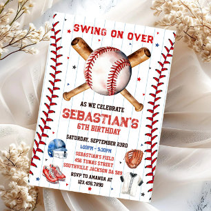 Baseball Swing On Over Boy Birthday Invitation