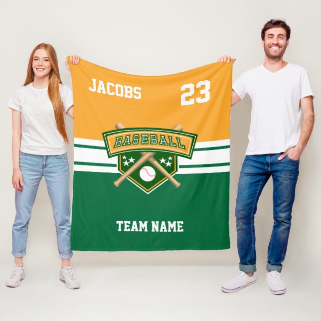 Baseball ⚾ Symbol Team in Green, Gold & White Fleece Blanket (In Situ)