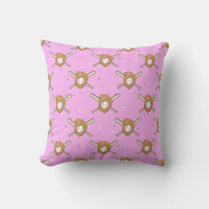 Baseball Symbols - Seamless Pattern on Pink Throw Pillow
