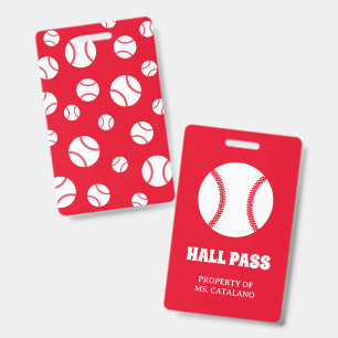 baseball Teacher Hall Pass school colors Badge