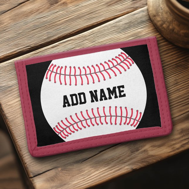 Baseball Team - Athlete Name - big baseball Trifold Wallet (Custom Monogram Wallet)