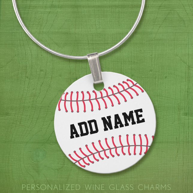 Baseball Team - Athlete Name - big baseball Wine Charm (Custom Wine Glass Charm)