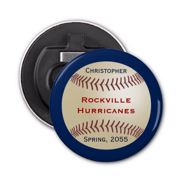Baseball Team, Bar Accessory Personalized Button Bottle Opener (Front)