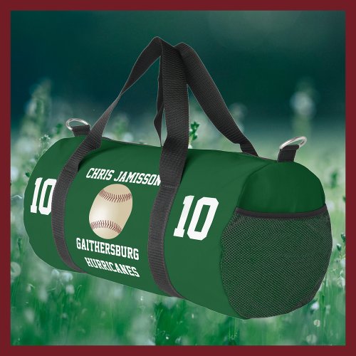 Baseball Team Coach or Player Green Personalized Duffle Bag