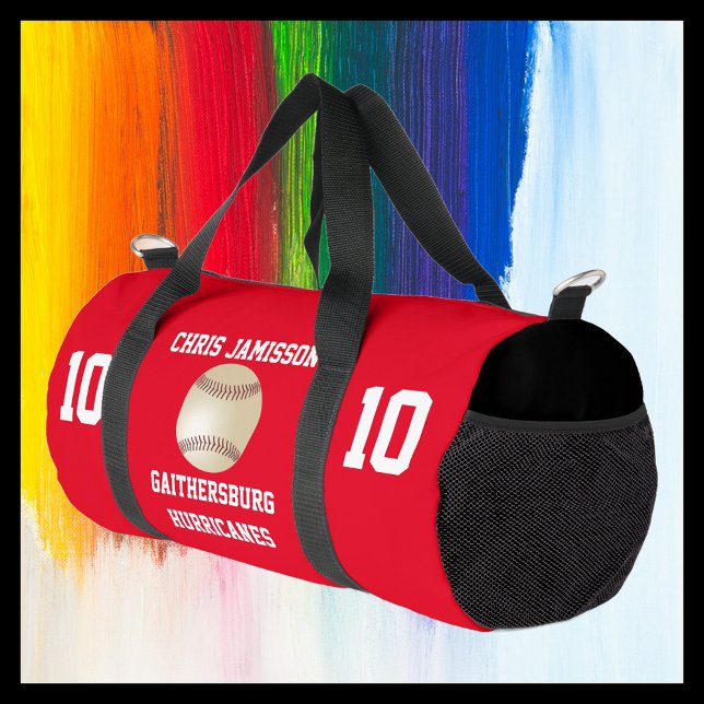 Baseball Team, Coach or Player Red Personalized Duffle Bag (Creator Uploaded)