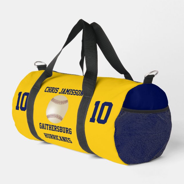 Baseball Team, Coach Player Gold Blue Custom Duffle Bag (Right Corner)