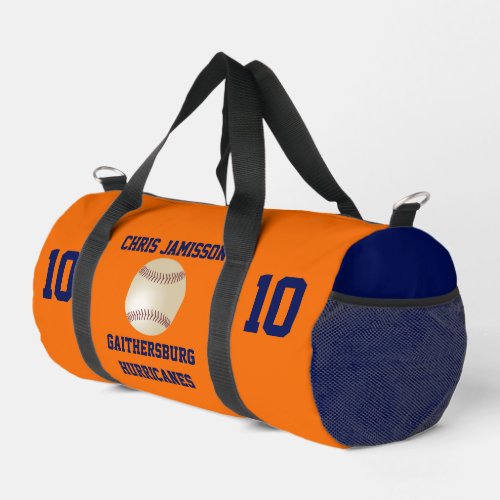 Baseball Team, Coach Player Orange Blue Custom Duffle Bag