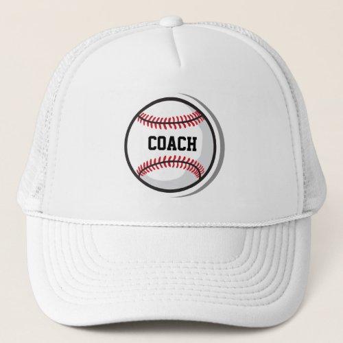 Baseball Team COACH White Red Black Trucker Hat