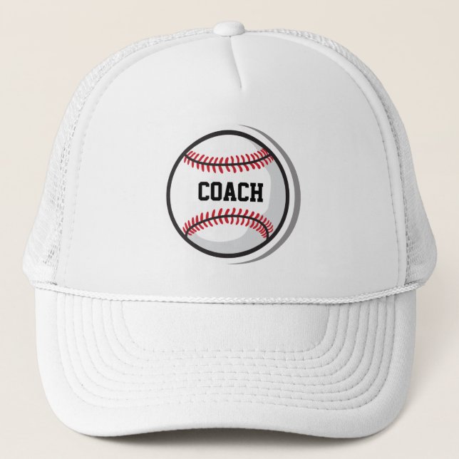 Baseball Team COACH White Red Black Trucker Hat (Front)