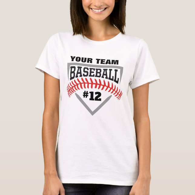 Baseball Team Custom Mascot Laces Base & Number T-Shirt (Front)