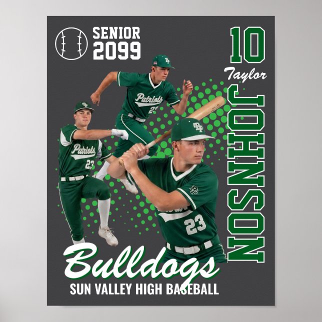 Baseball Team Custom Photo Senior Night Green Poster (Front)