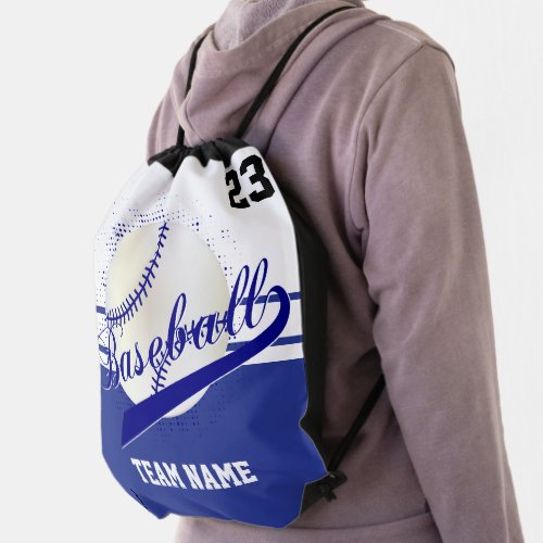 Baseball Team  Dark Blue  DIY Name  Number Drawstring Bag
