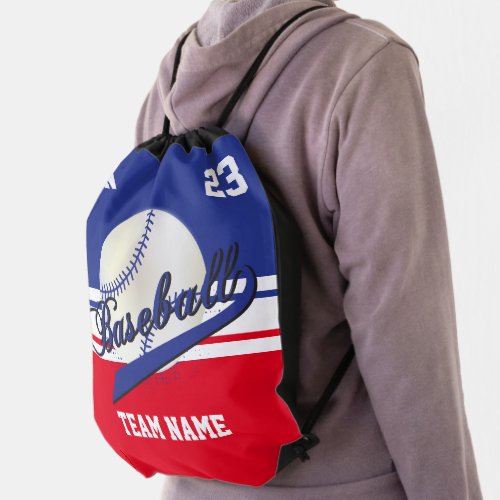Baseball Team  Dark Blue White Red  DIY Text Drawstring Bag
