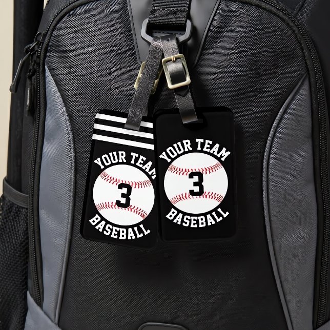 Baseball Team Name and Player Number Baseball Bag  Luggage Tag (Custom baseball bag tags (luggage tags) on baseball backpack. Great team gifts!)