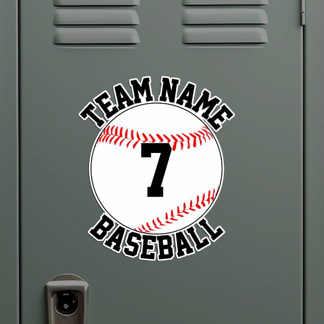 Baseball Team Name and Player Number Customizable Sticker (Custom baseball sticker with team name and player number on metal locker)
