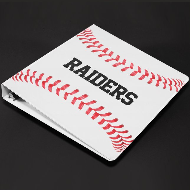 Baseball Team or Player Name Custom 3 Ring Binder (Custom baseball three-ring binder with personalized team name or text.)