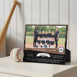 Baseball Team Photo Roster Player Number & Name Plaque<br><div class="desc">Celebrate your season with this personalized baseball player and their baseball team photo plaque, designed with a bold half-tone navy background and faux woodgrain texture for a classic sports look. Showcase your team photo above a woodgrain baseball bat graphic personalized with your team name, and highlight the callout player’s jersey...</div>