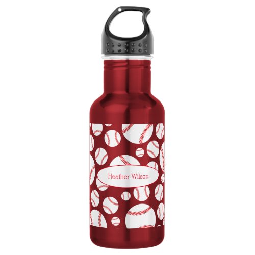 Baseball Team Red Water Bottle with Name