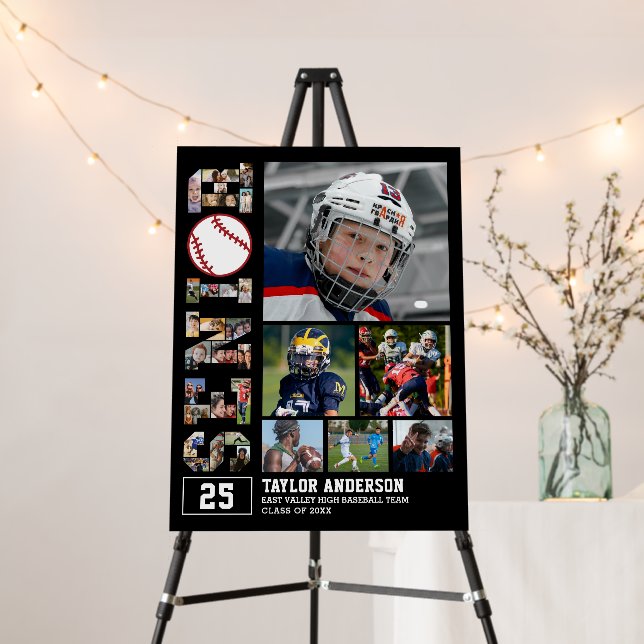 Baseball Team Senior Graduation Photo Collage Foam Board (In Situ (Stand))